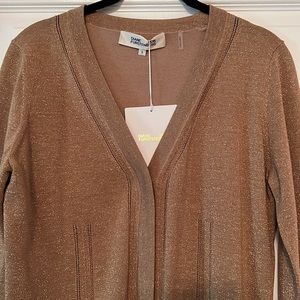 Diane Von Furstenberg Rose Gold Metallic Cropped Cardigan
